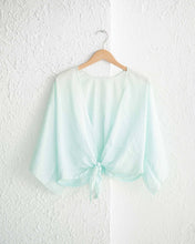 Load image into Gallery viewer, Mint Checked Satin Wrap Top
