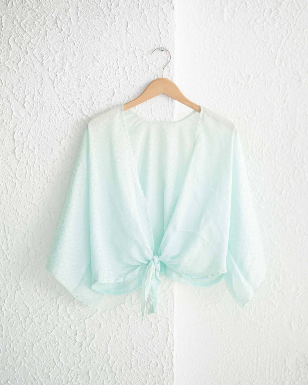 Mint Checked Satin Wrap Top
